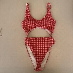 L.A Hearts One-Piece Swimsuit Women’s XS Red White Gingham Check Cut-Out Straps